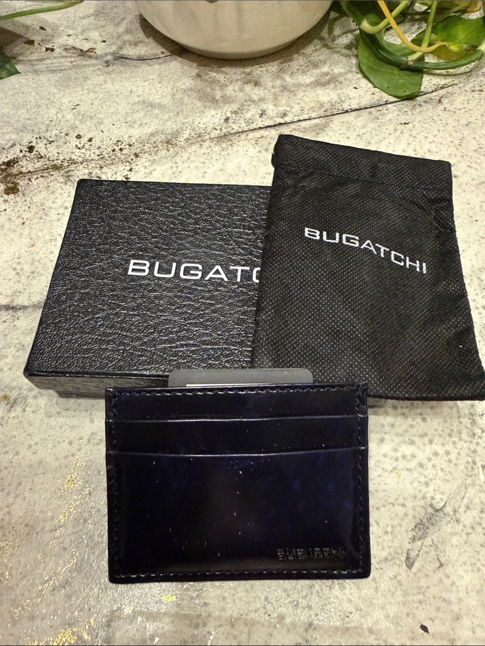 Bugatchi Black Gloss Leather Card Holder